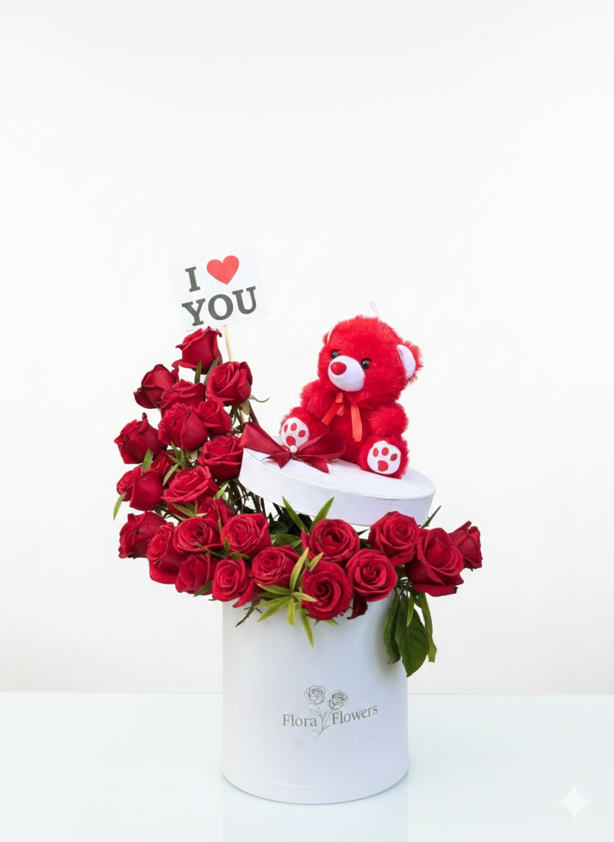 Scarlet Promise Teddy Rose Box