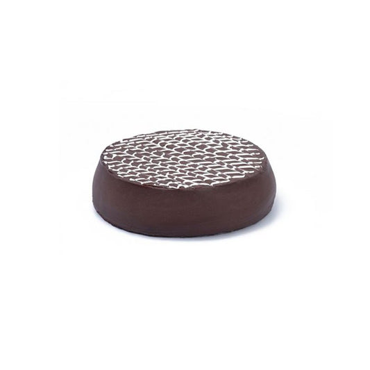 Round brown cushion with a white pattern on a white background. Send flowers to islamabad. send flowers to pakistan
