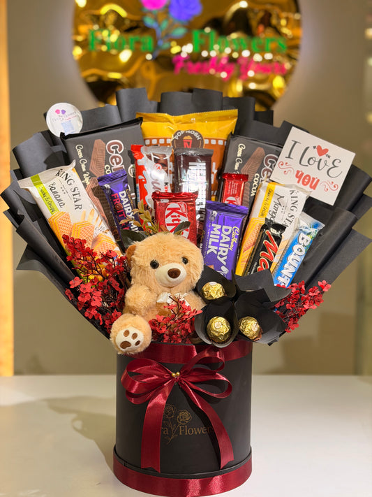 Midnight Choco Teddy Basket